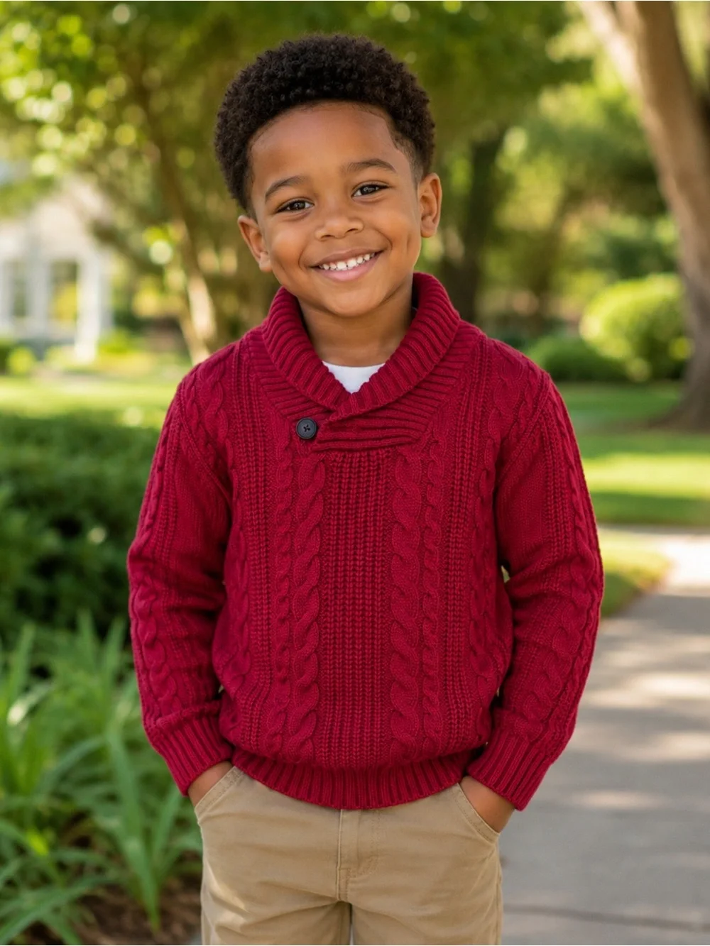 Gymboree Boys Red Cable Knit Shawl Collar Pullover Sweater Size 5/6 Small